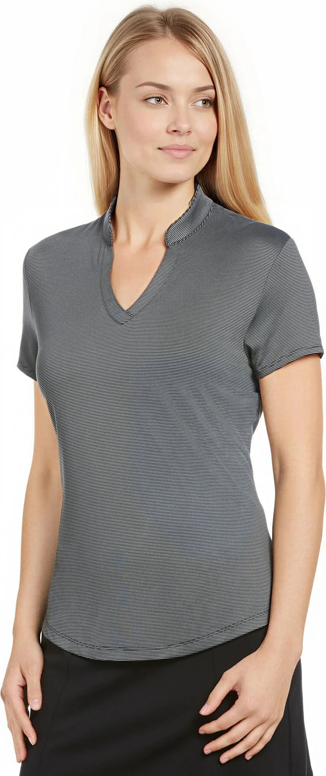 Callaway Golf Cgw703 Short Sleeve Mock Neck Fine Line Stripe Polo - Black - Ladies s