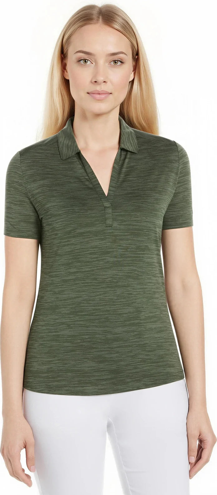 Callaway Golf Cgw751 Short Sleeve Ladies Broken Stripe Polo - Hedge Green - s