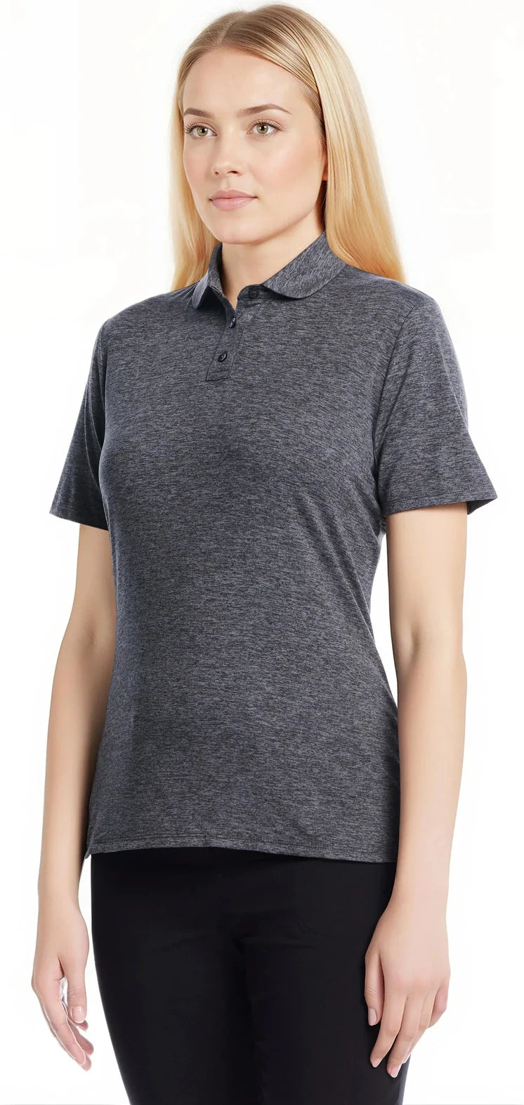 Callaway Golf Cgw808 Heather Knit Short Sleeve Polo - Black - Ladies s