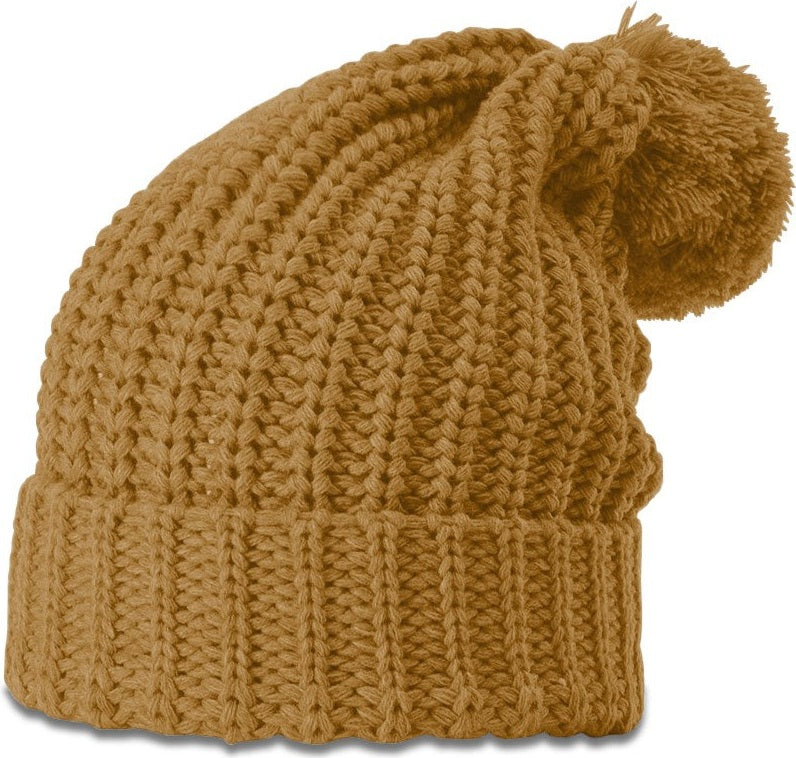 Camel Chunk Cable Beanie with Cuff & Pom