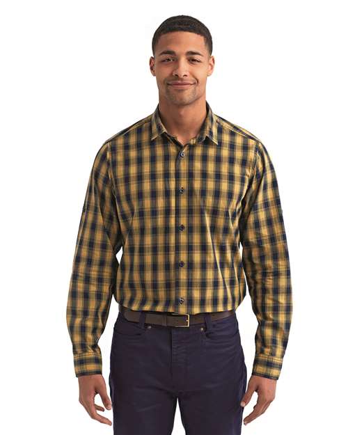 Camel/ Navy Men&#39;s Mulligan Check Cotton Shirt - RP250