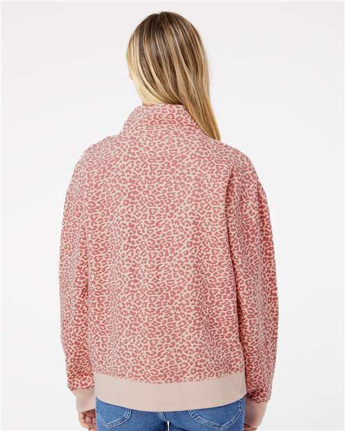 Cameo Pink/ Orchid Ice Leopard Women&#39;s Sueded Fleece Quarter-Zip Sweatshirt - W22713