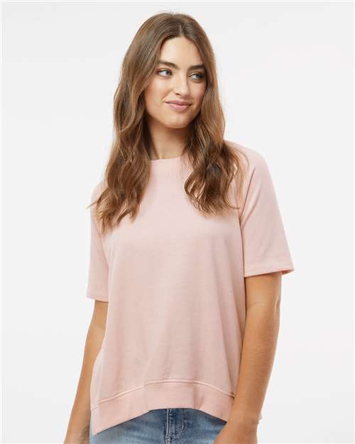 Cameo Pink Women&#39;s French Terry Short Sleeve Crewneck Pullover - W23711