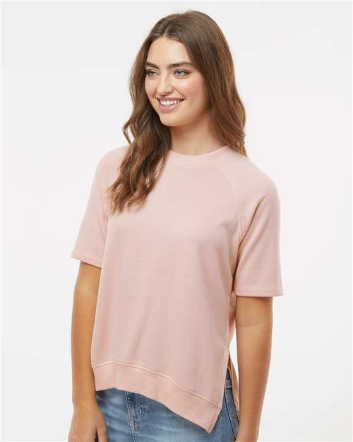 Cameo Pink Women&#39;s French Terry Short Sleeve Crewneck Pullover - W23711