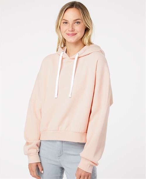 Cameo Pink Women&#39;s Sueded Fleece Crop Hooded Sweatshirt - W21751