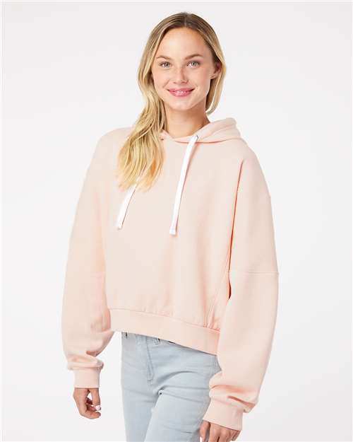 Cameo Pink Women&#39;s Sueded Fleece Crop Hooded Sweatshirt - W21751