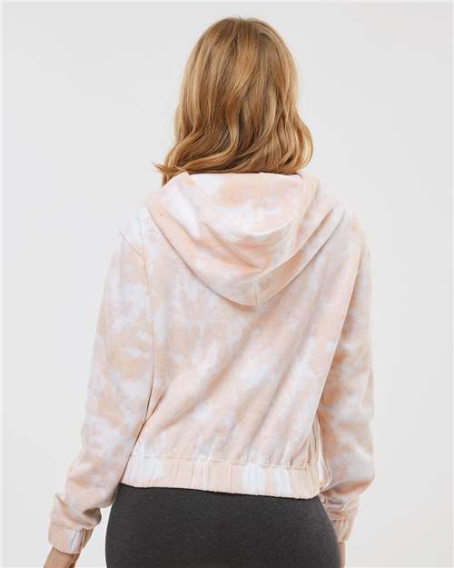 Cameo Pink Women&#39;s Sueded Fleece Tie-Dyed Crop Hooded Sweatshirt - W23718