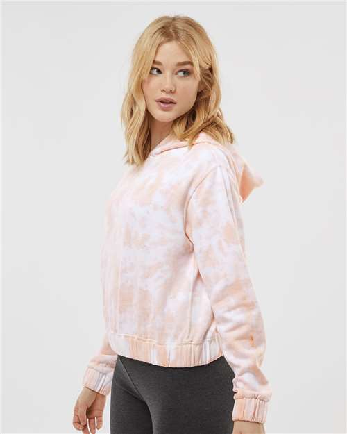 Cameo Pink Women&#39;s Sueded Fleece Tie-Dyed Crop Hooded Sweatshirt - W23718
