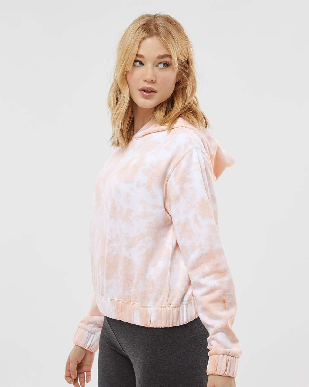 Cameo Pink Women's Sueded Fleece Tie-Dyed Crop Hooded Sweatshirt - W23718