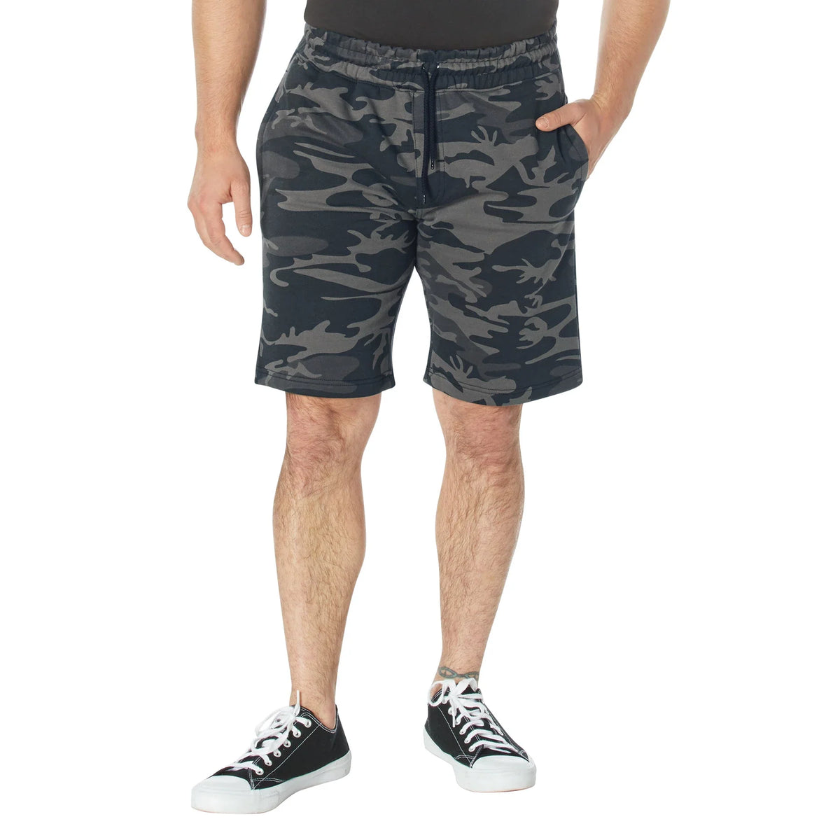 Camo and Solid Color Sweatshorts - Black / s