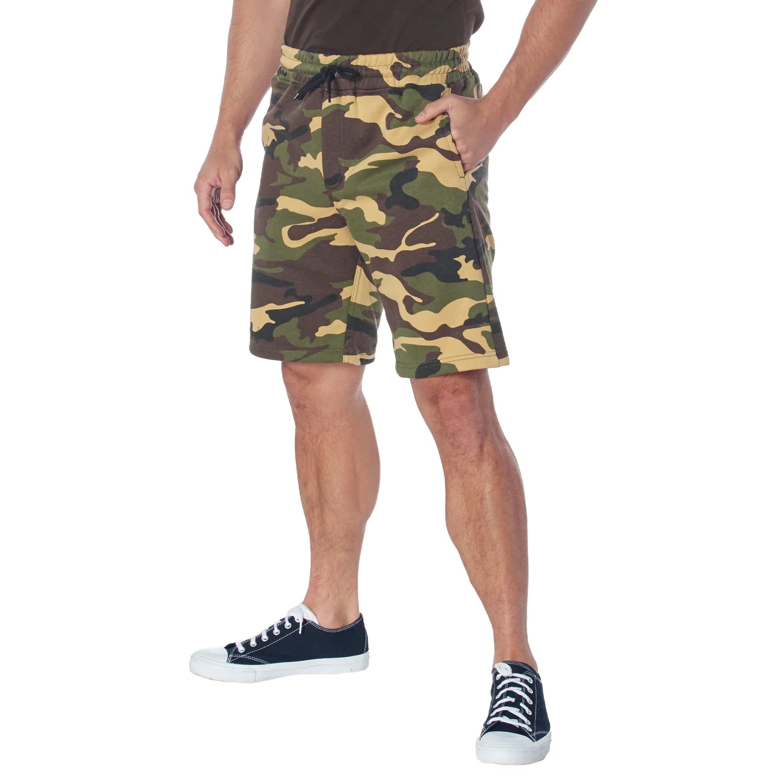 Camo and Solid Color Sweatshorts - Woodland / 2xl
