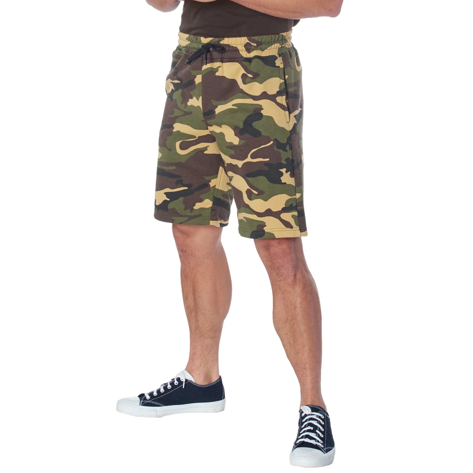 Camo and Solid Color Sweatshorts - Woodland / 2xl