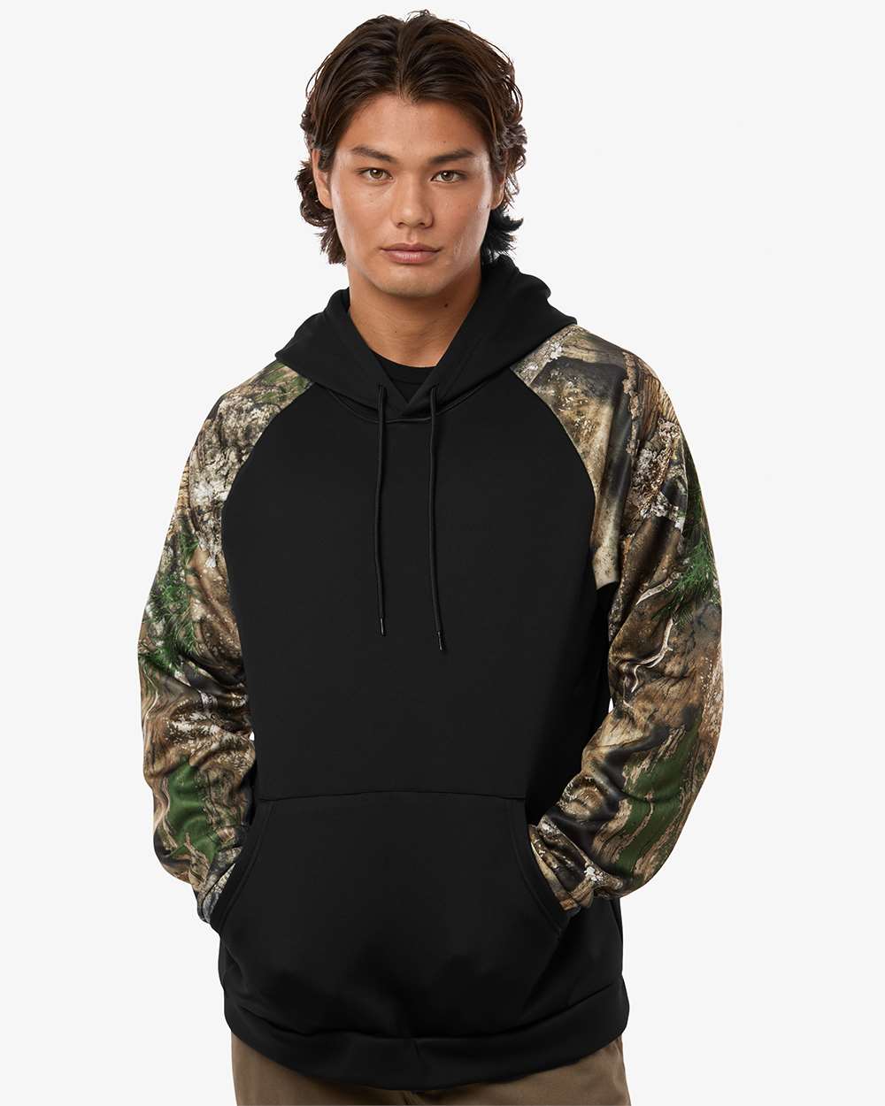 Camo/ Black Unisex Realtree® Performance Colorblocked Hooded Sweatshirt - RT5305 plain