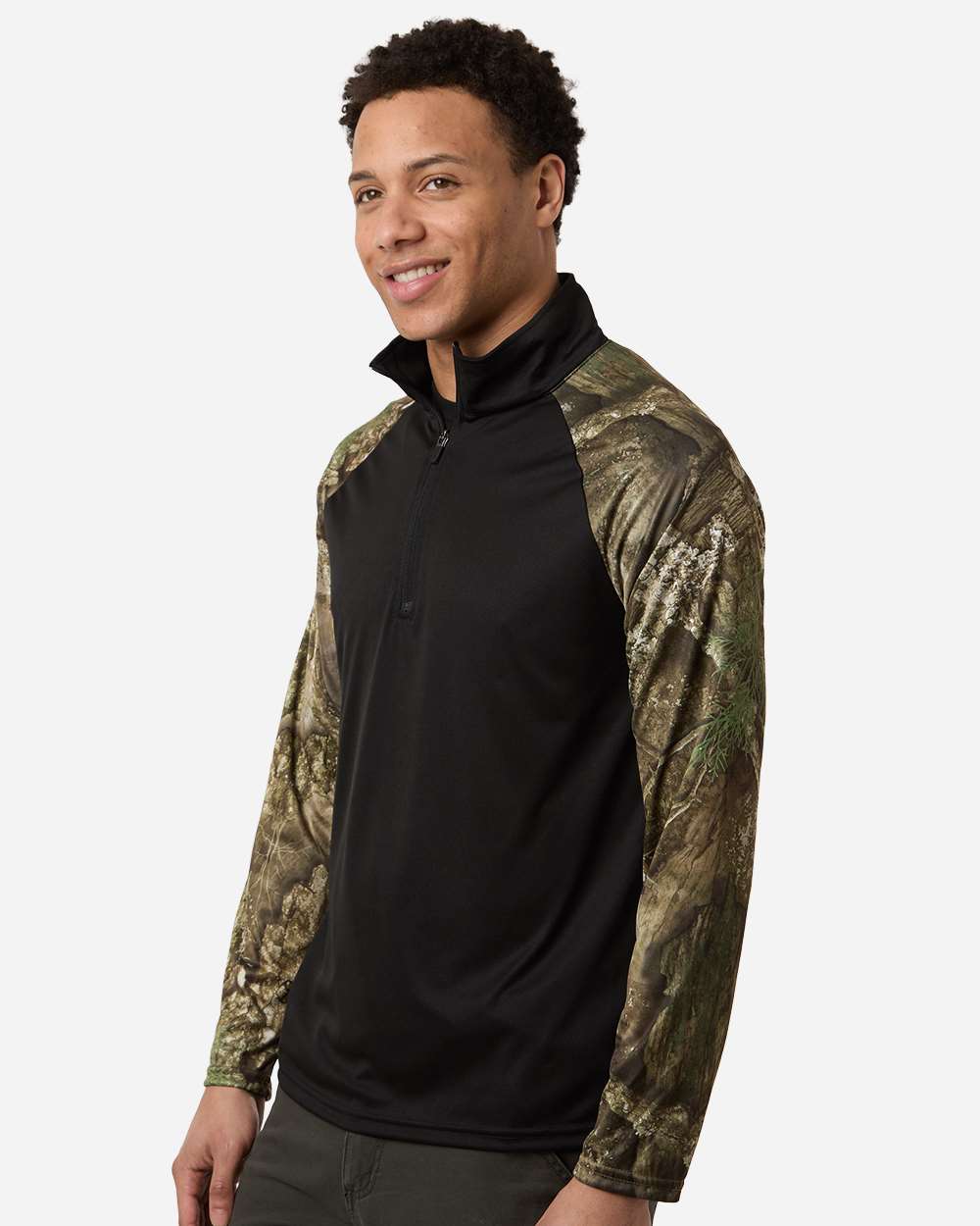 Camo/ Black Unisex Realtree® Performance Colorblocked Quarter-Zip Pullover - RT5703