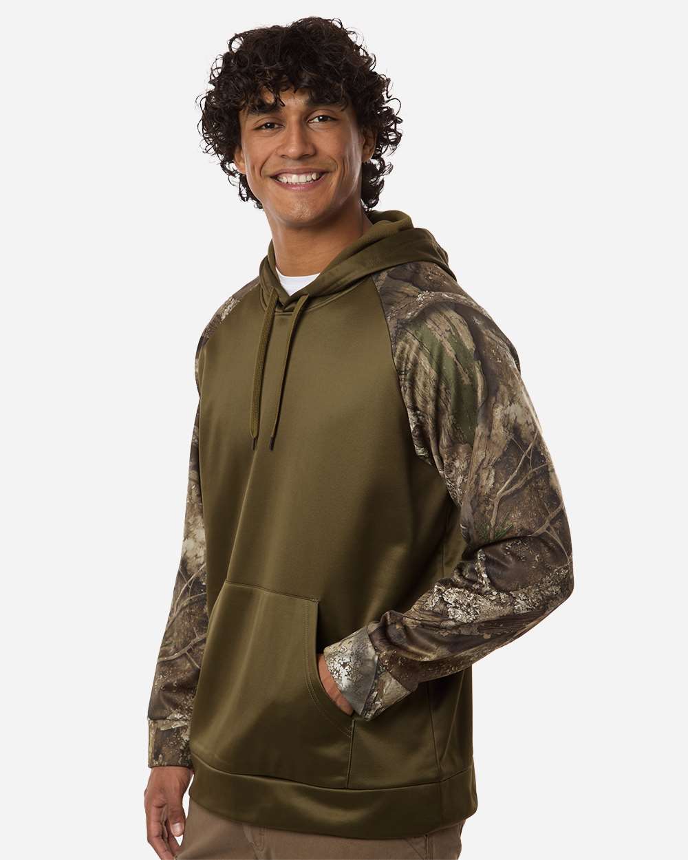 Camo/ Green Unisex Realtree® Performance Colorblocked Hooded Sweatshirt - RT5305
