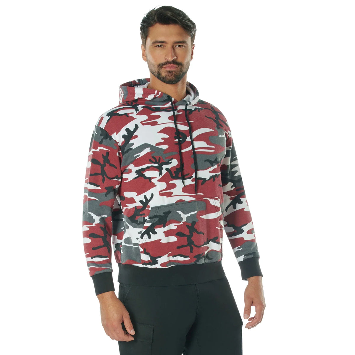 Camo Pullover Hooded Sweatshirt - Red / s
