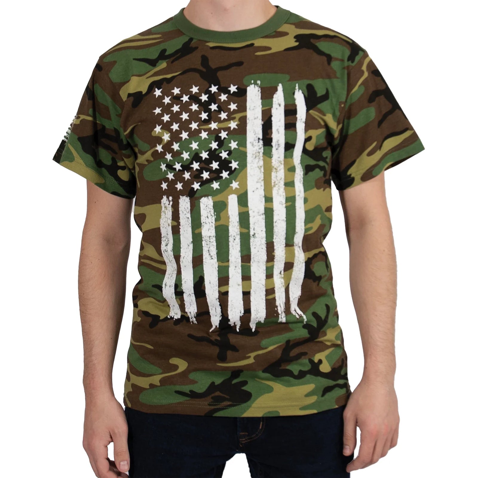 Camo us Flag T-shirt - Woodland / s