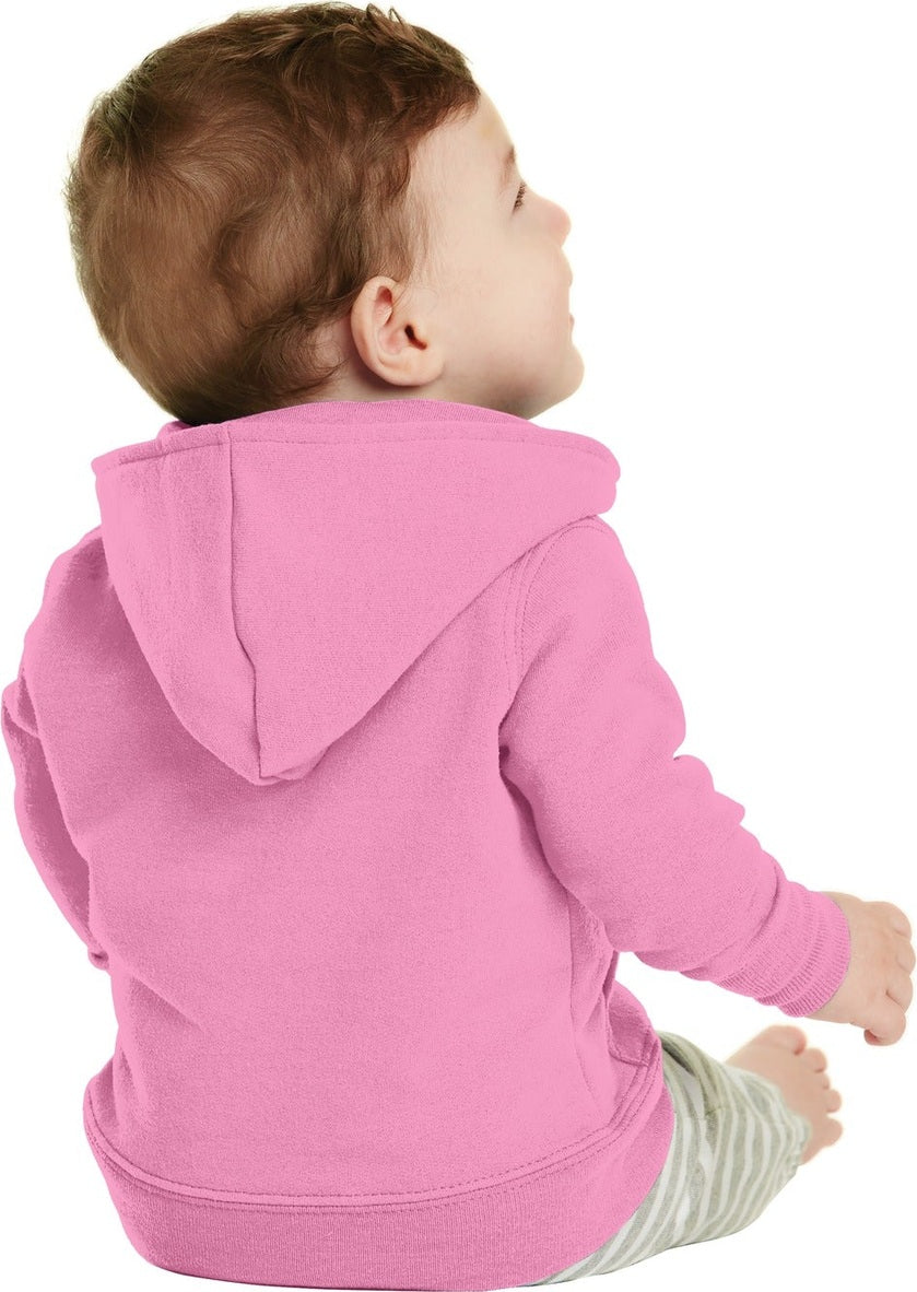 Candy Pink Port & Co Infant Core Fleece Full-Zip Hooded Sweatshirt. CAR78IZH