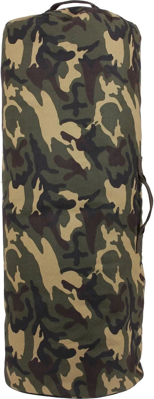 Canvas Duffle Bag with Side Zipper - Woodland Camo / 25 x 42