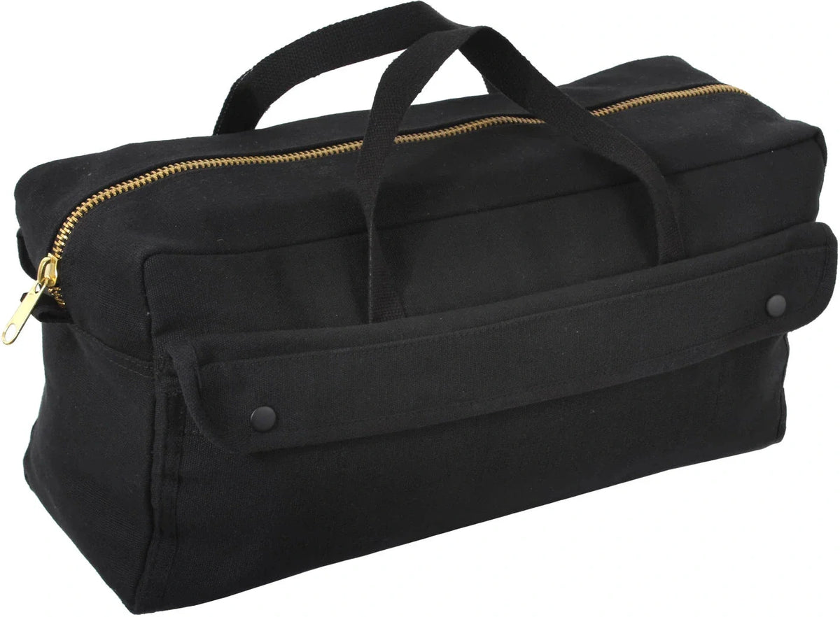 Canvas Jumbo Tool Bag with Brass Zipper - Black