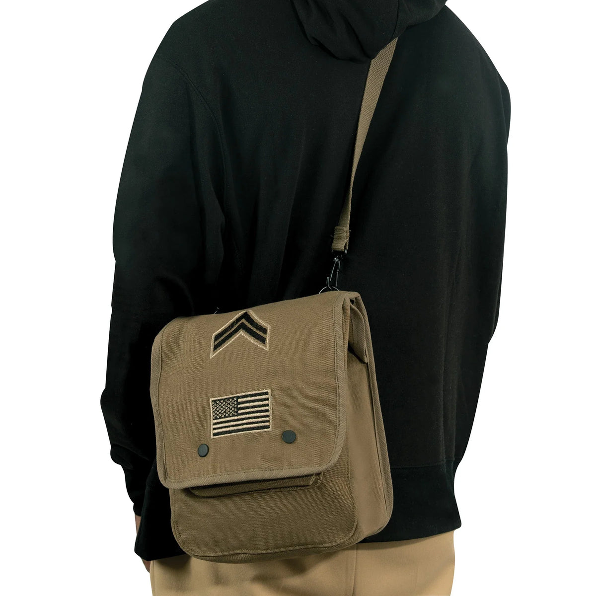 Canvas Map Case Shoulder Bag with Military Patches
