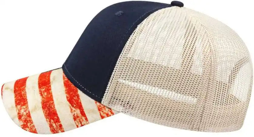 Cap America I1011 Sublimated Flag Visor with Mesh Back - Navy Stone - Gray / one Size Fits Most