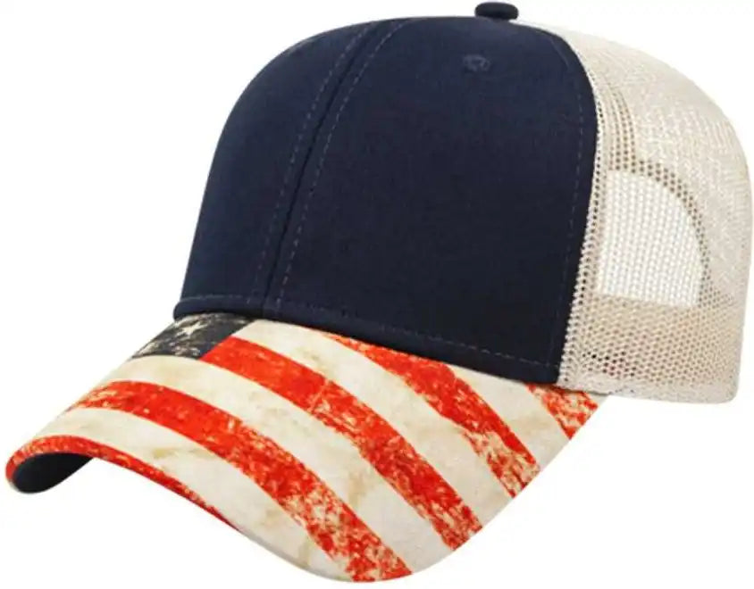 Cap America I1011 Sublimated Flag Visor with Mesh Back - Navy Stone - Gray / one Size Fits Most