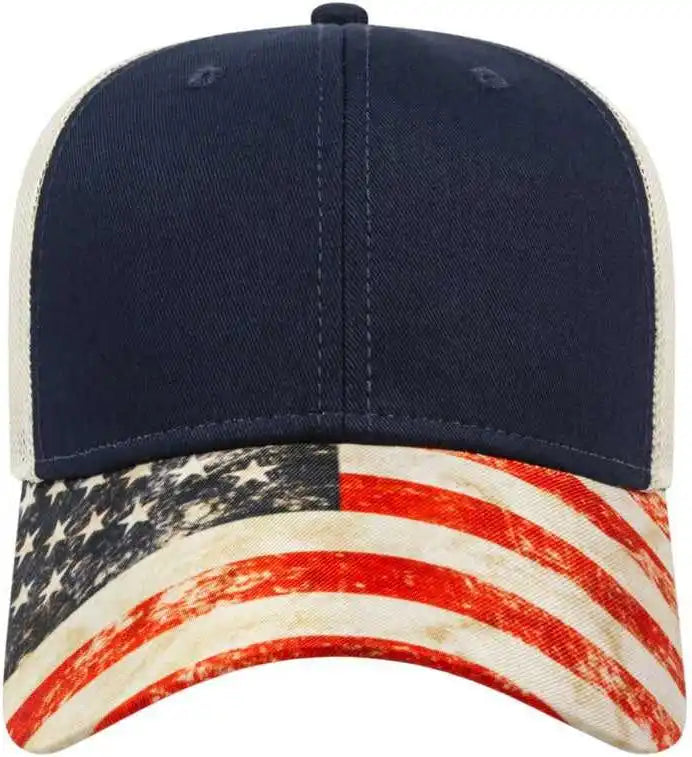 Cap America I1011 Sublimated Flag Visor with Mesh Back - Navy Stone - Gray / one Size Fits Most