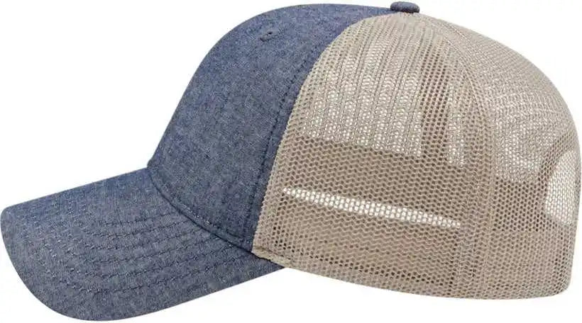 Cap America I1014 Chambray with Soft Mesh Back Navy Tan / one Size Fits Most