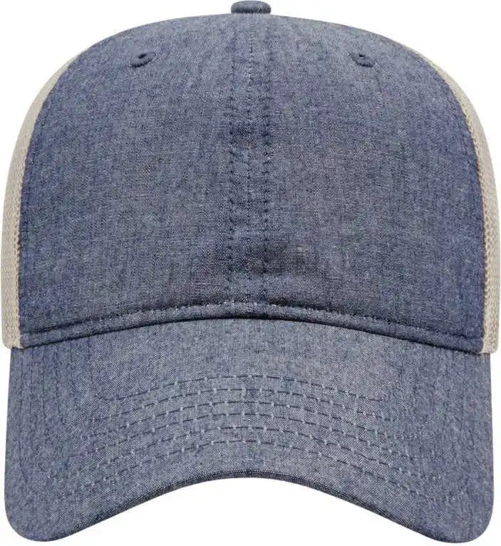 Cap America I1014 Chambray with Soft Mesh Back Navy Tan / one Size Fits Most