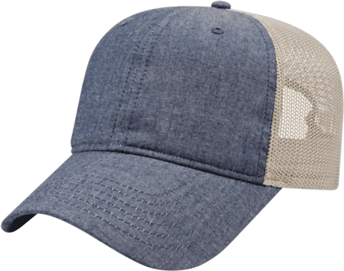 Cap America I1014 Chambray with Soft Mesh Back Navy Tan / one Size Fits Most