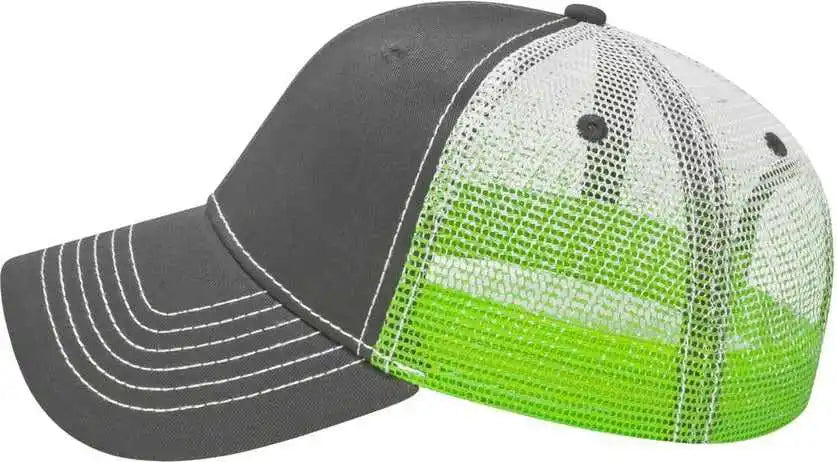Cap America I1076 Gradient Screen Print Trucker Mesh Back Charcoal Lime White / one Size Fits Most