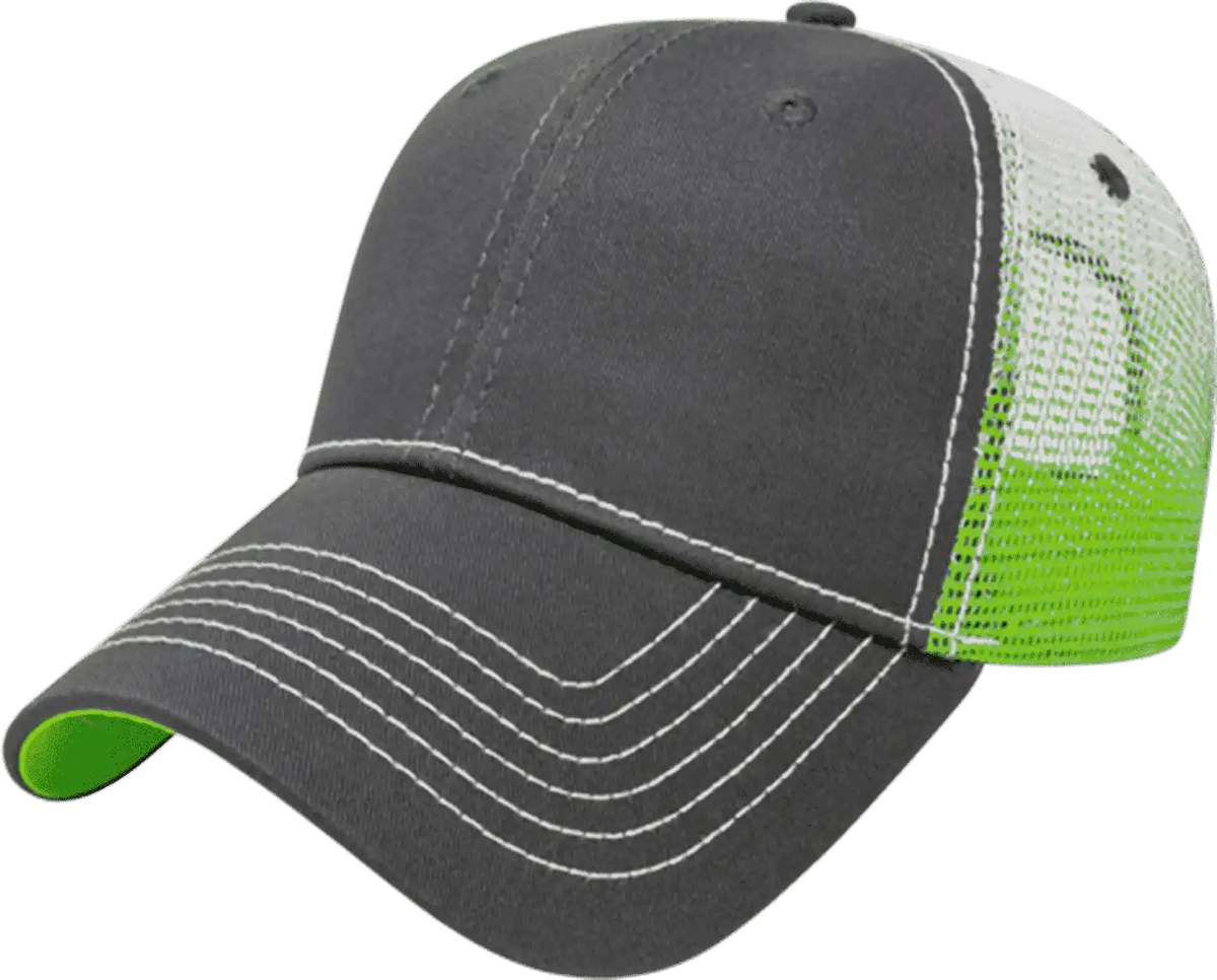 Cap America I1076 Gradient Screen Print Trucker Mesh Back Charcoal Lime White / one Size Fits Most