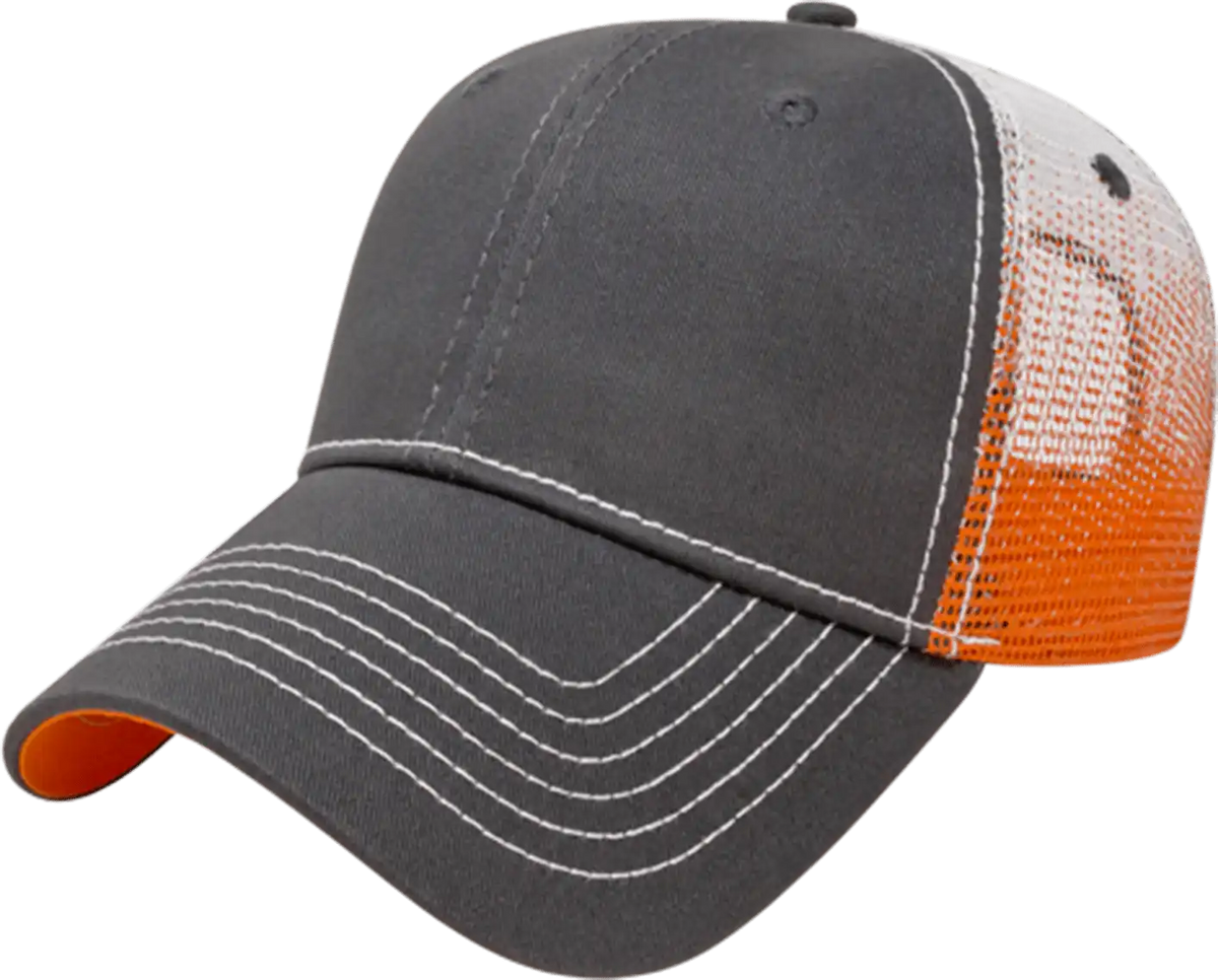 Cap America I1076 Gradient Screen Print Trucker Mesh Back Charcoal Orange White / one Size Fits Most