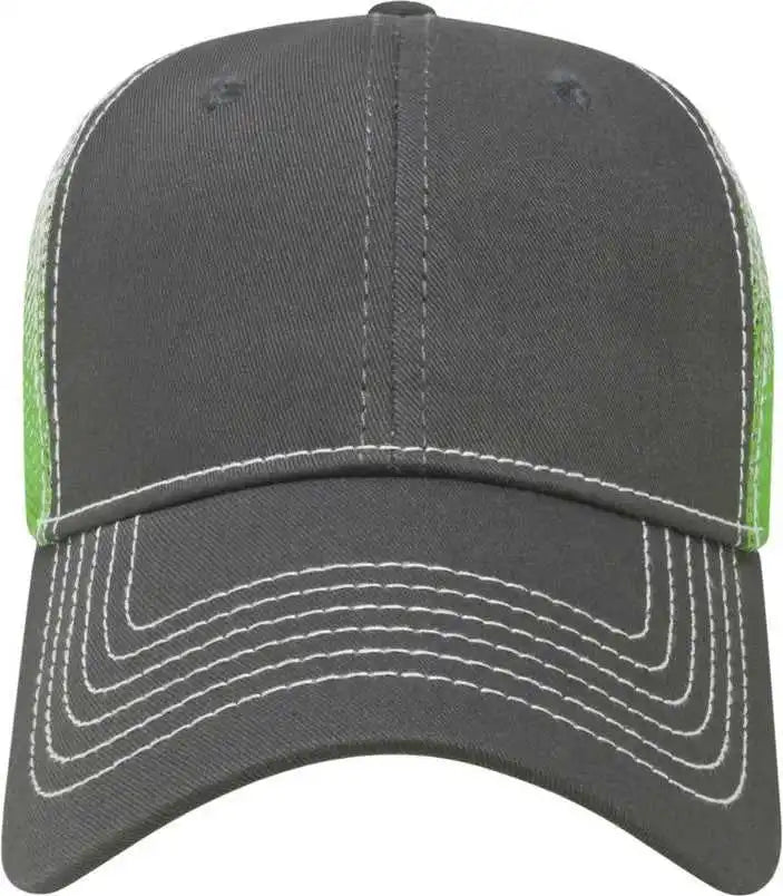 Cap America I1076 Gradient Screen Print Trucker Mesh Back Charcoal Lime White / one Size Fits Most