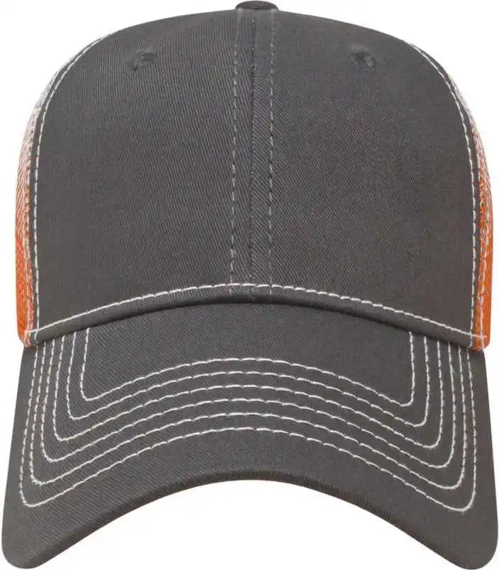 Cap America I1076 Gradient Screen Print Trucker Mesh Back Charcoal Orange White / one Size Fits Most
