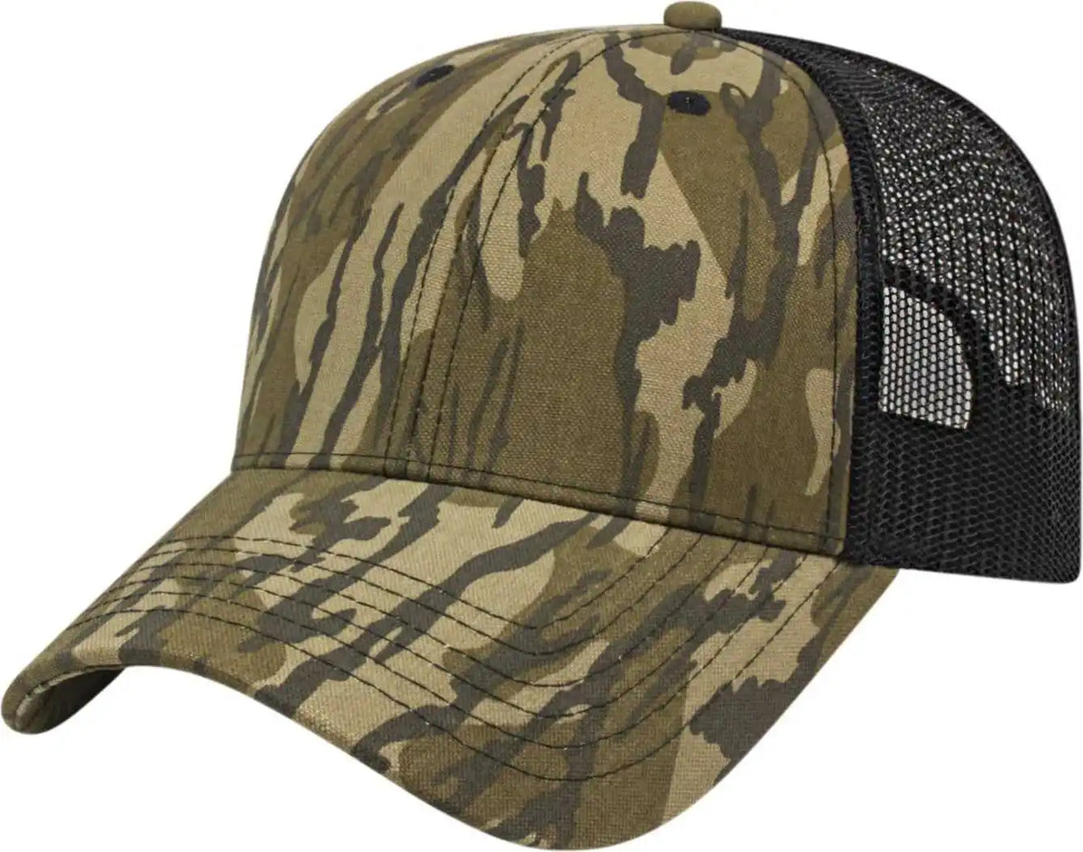 Cap America I2005 Camo Trucker Mesh Back Mossy Oak Original Bottomland Black / one Size Fits Most