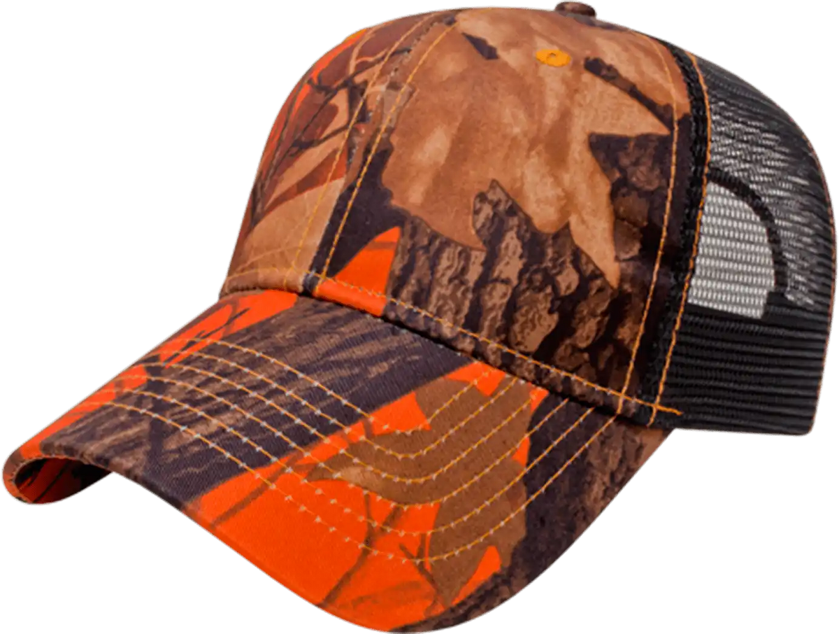 Cap America I2034 Orange Ridge Camo with Black Trucker Mesh / one Size Fits Most