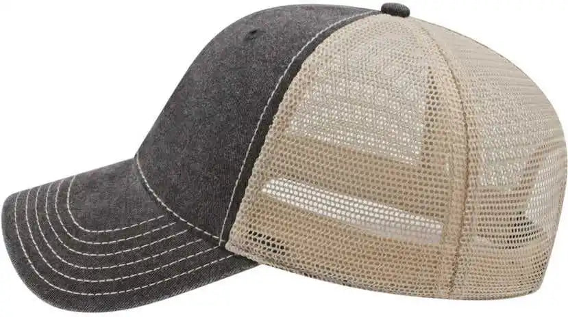Cap America I3027 Washed Pigment Dyed with Mesh - Black Stone - Ivory / one Size Fits Most