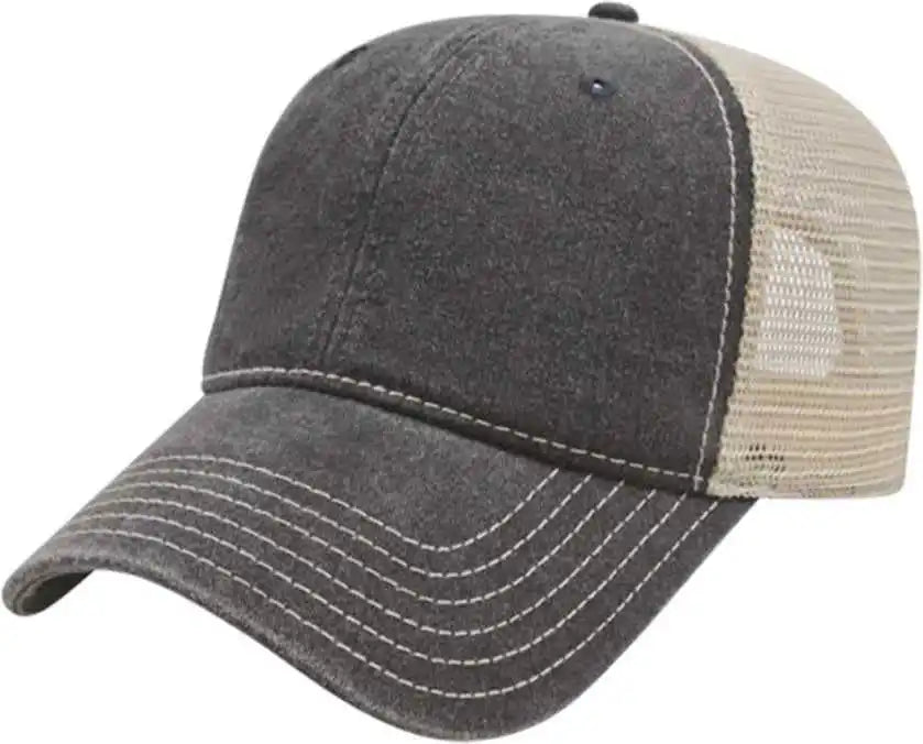 Cap America I3027 Washed Pigment Dyed with Mesh - Black Stone - Ivory / one Size Fits Most