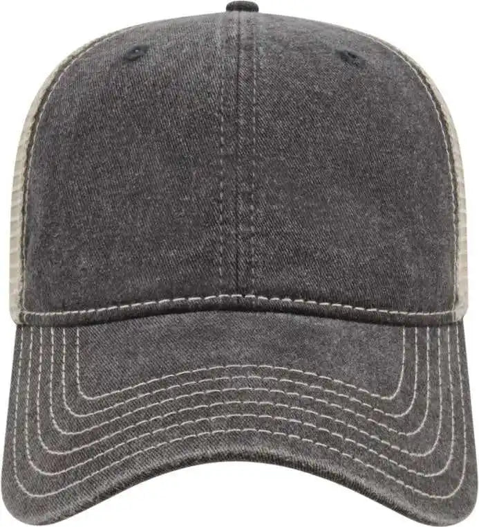 Cap America I3027 Washed Pigment Dyed with Mesh - Black Stone - Ivory / one Size Fits Most