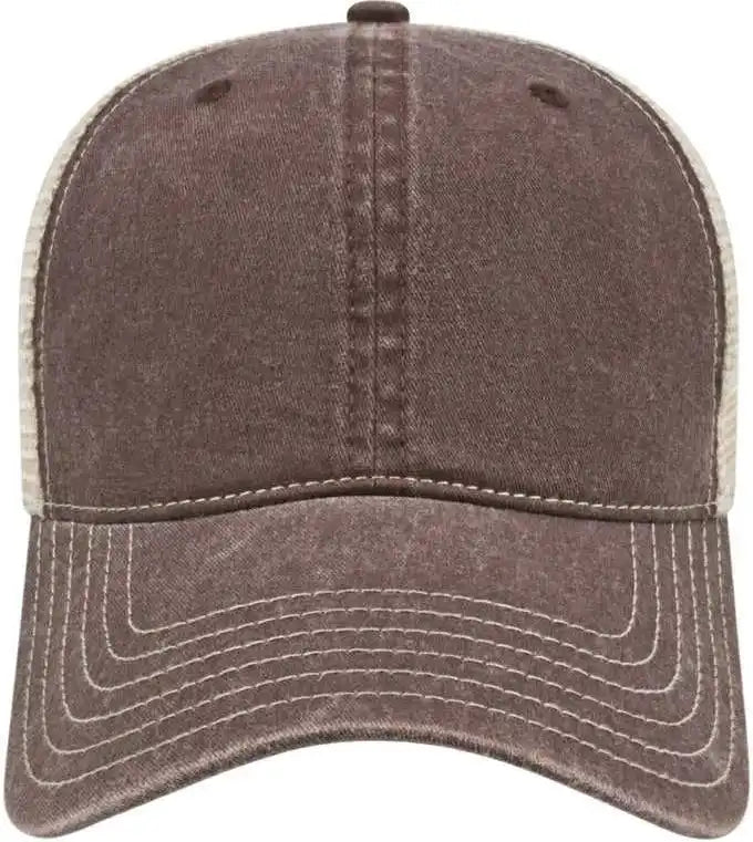 Cap America I3027 Washed Pigment Dyed with Mesh - Brown Stone - Ivory / one Size Fits Most