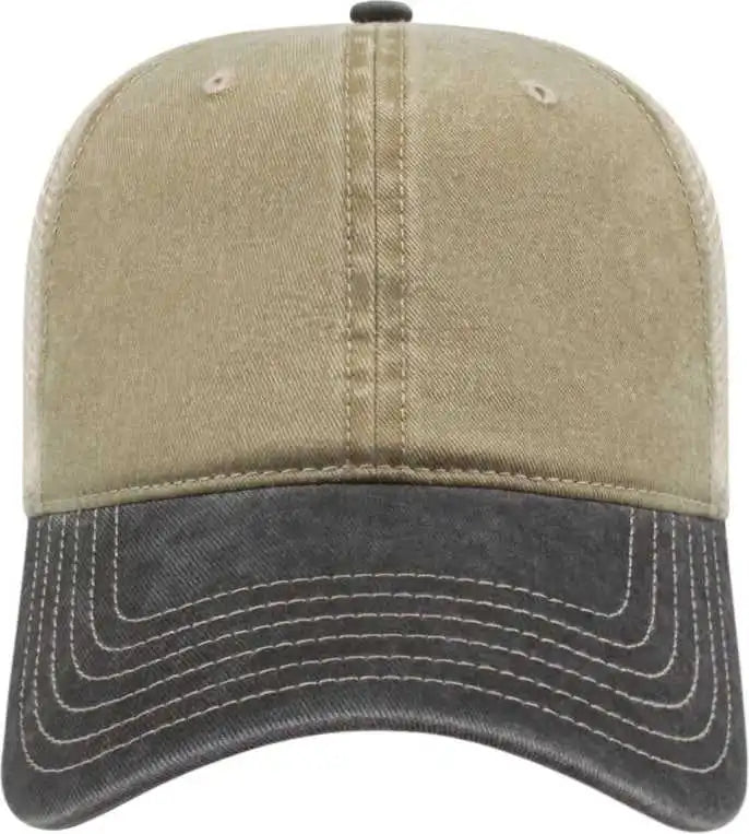 Cap America I3027 Washed Pigment Dyed with Mesh - Khaki Black Stone - one Size Fits Most