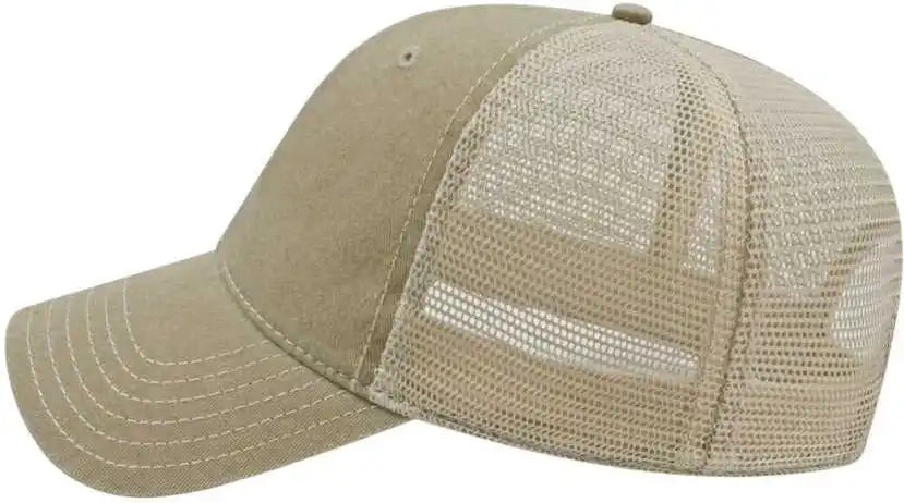 Cap America I3027 Washed Pigment Dyed with Mesh - Khaki Stone - Ivory / one Size Fits Most