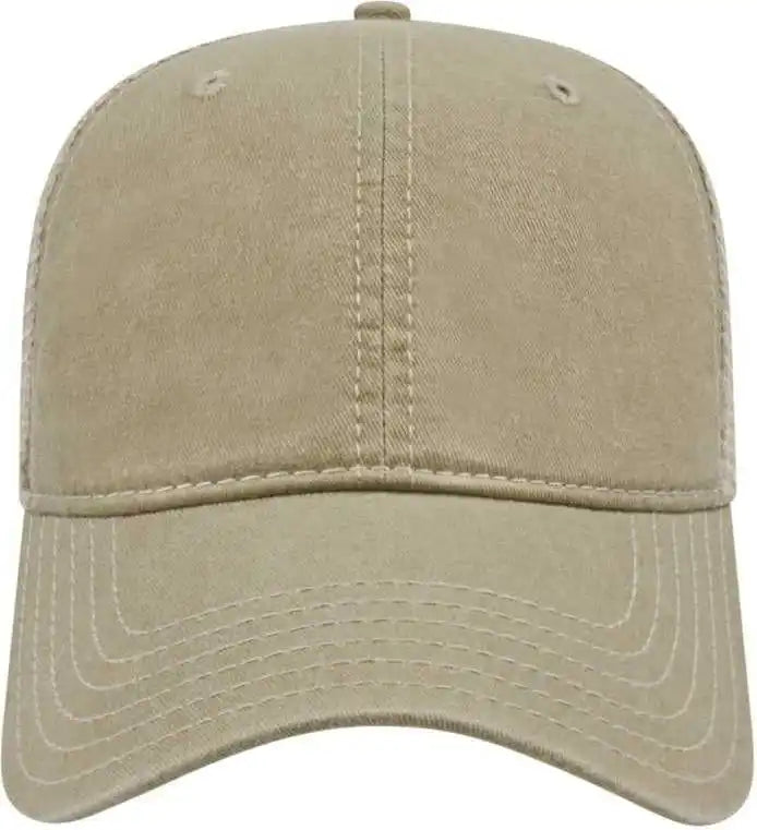 Cap America I3027 Washed Pigment Dyed with Mesh - Khaki Stone - Ivory / one Size Fits Most