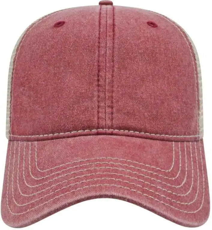 Cap America I3027 Washed Pigment Dyed with Mesh - Maroon Stone - Ivory / one Size Fits Most