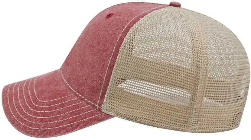 Cap America I3027 Washed Pigment Dyed with Mesh Maroon Stone Ivory / one Size Fits Most