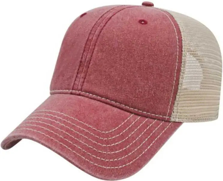 Cap America I3027 Washed Pigment Dyed with Mesh - Maroon Stone