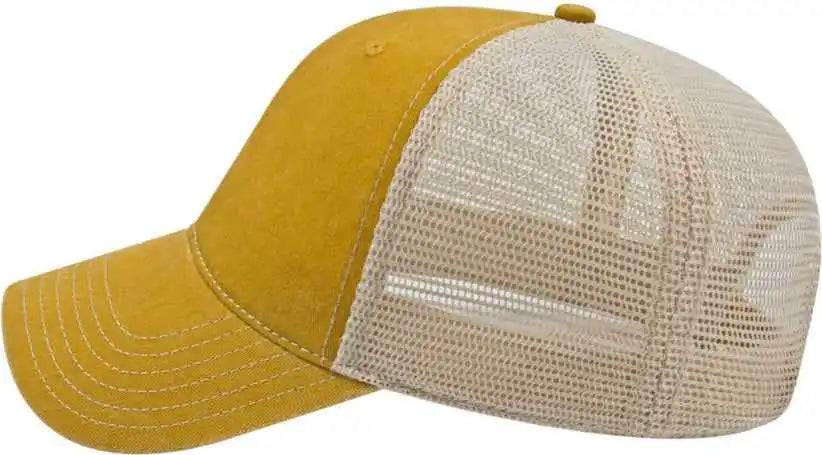 Cap America I3027 Washed Pigment Dyed with Mesh - Mustard Stone - Gold Ivory / one Size Fits Most