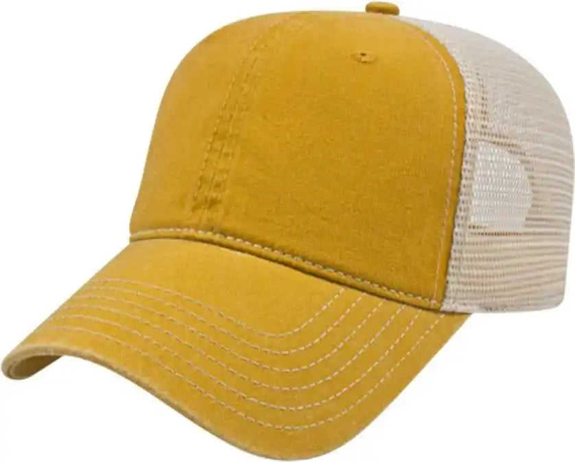 Cap America I3027 Washed Pigment Dyed with Mesh - Mustard Stone - Gold Ivory / one Size Fits Most
